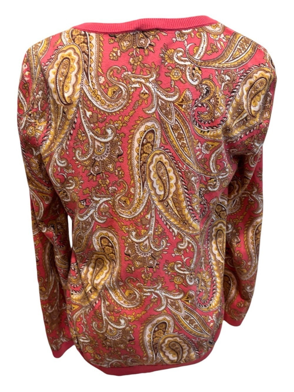 Y2K TALBOTS CORAL & TAN PAISLEY PRINT LAGENLOOK BOHO BUTTON-FRONT CARDIGAN SZ M - Picture 6 of 8